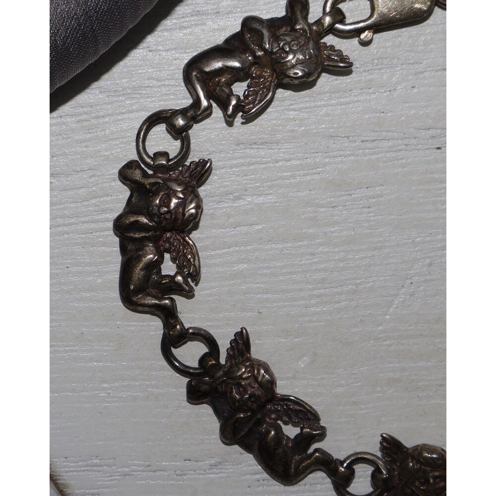 Vintage Sterling Silver Winged Angels Bracelet 12.9G / 7.25in - Picture 4 of 5